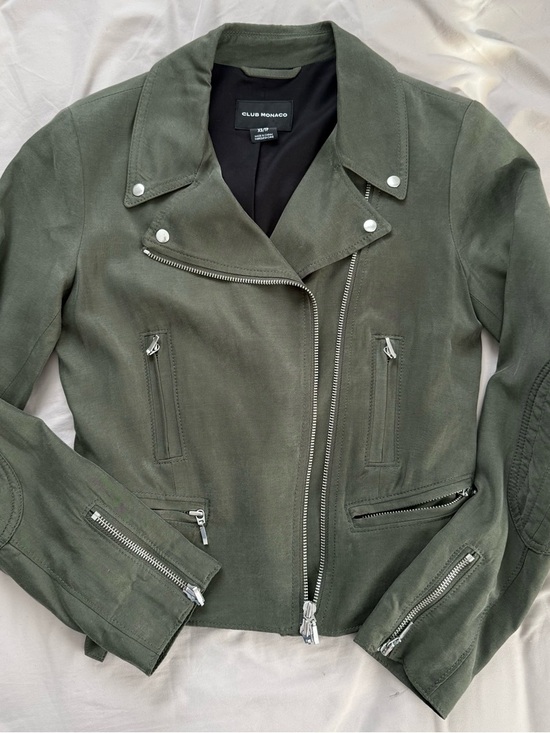 Club Monaco Jackets & Blazers - Club Monaco Olive Green Suede Moto Jacket